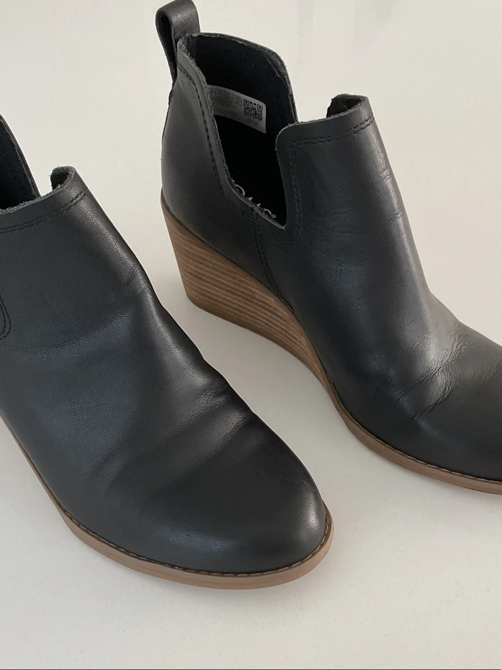 TOMS Wedge Ankle Booties - Black Leather
